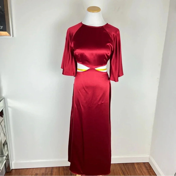 NWT Reformation Noemi Crimson Red 100% Silk Midi Dress Size 2 CC2 - Picture 3 of 12